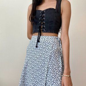 Black Jean Lace-up Corset Crop Top